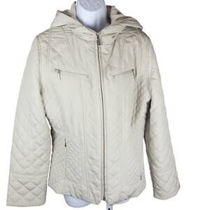 Calvin Klein Beige Quilted Packable Hooded Jacket Women Medium